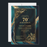 Teal Gold 70th Birthday Party Invitation<br><div class="desc">Elegant Teal Gold 70th Birthday Party Invitation for her.</div>