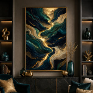 Teal Gold Abstract 24x36 Gallery Wrap