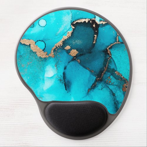 Teal Gold Abstract Art Gel Mouse Pad