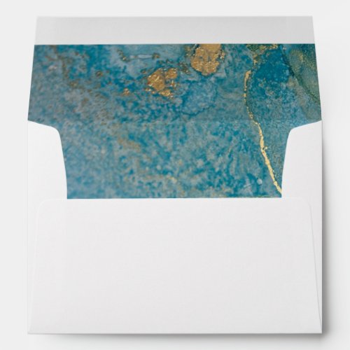 Teal  Gold Abstract Liquid Art Kindly Return to Envelope