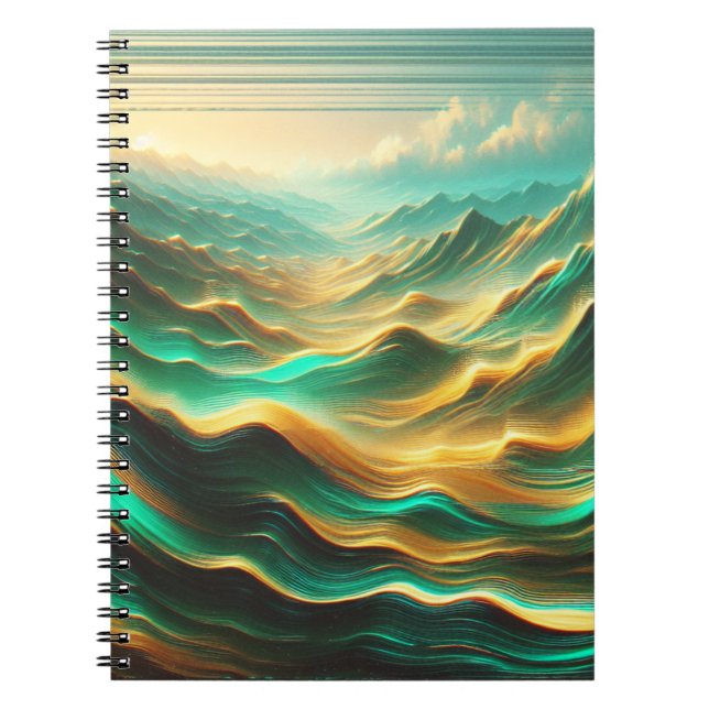 Teal & Gold Abstract Mountain Notebook (Front)