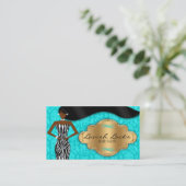 Teal Gold African American Hair Stylist Salon Business Card (Standing Front)