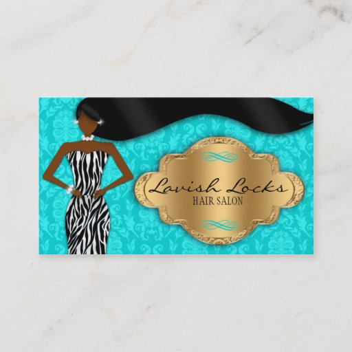 Customizable Teal Gold African American Hair Stylist Salon Business Card