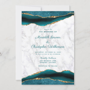 Teal Gold Agate and Marble Wedding Invitation