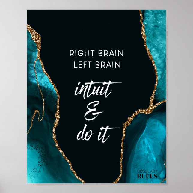 Teal Gold Agate BossLady Rules Motivational Quote Poster (Front)