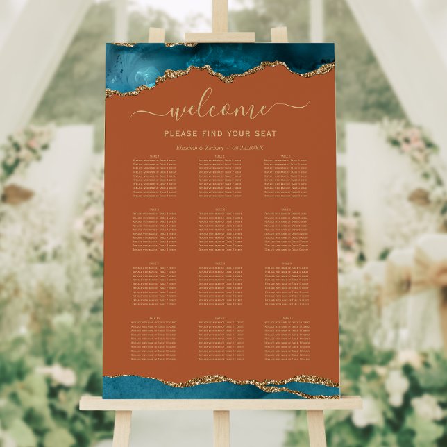 Teal Gold Agate Burnt Orange Wedding Seating Foam Board (Creator Uploaded)