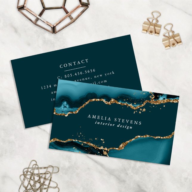 Teal & Gold Agate Business Card (Creator Uploaded)
