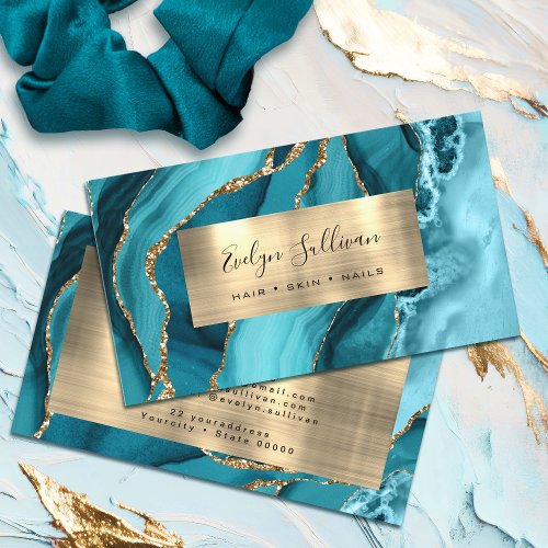 Teal Gold Agate Business Card