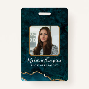 Teal Gold Agate Marble Business Company ID Badge