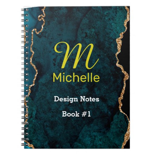 Teal  Gold Agate Marble Effect Notebook