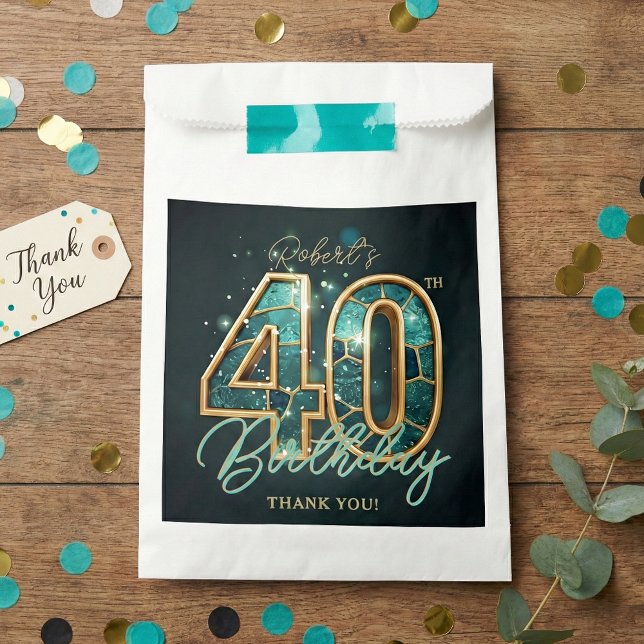 Teal Gold Agate Men 40th Birthday Party Thank You Favor Bag (Creator Uploaded)