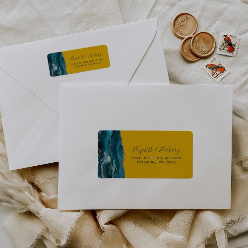 Teal Gold Agate Mustard Wedding Return Address Label