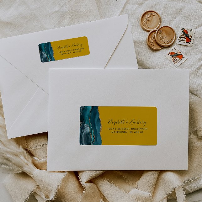 Teal Gold Agate Mustard Wedding Return Address Label (Creator Uploaded)