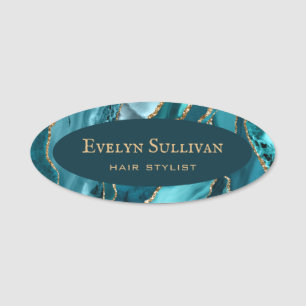 Teal Gold Agate Name Tag