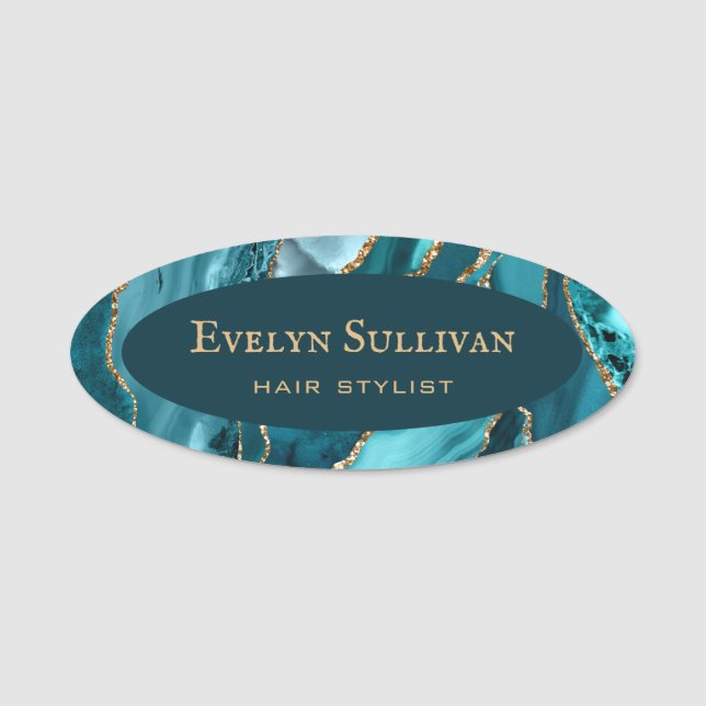 Teal Gold Agate Name Tag (Front)