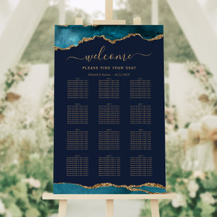 Teal Gold Agate Navy Blue Vertical Wedding Seating Foam Board