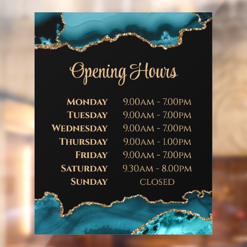 Teal Gold Agate Opening Hours Window Cling