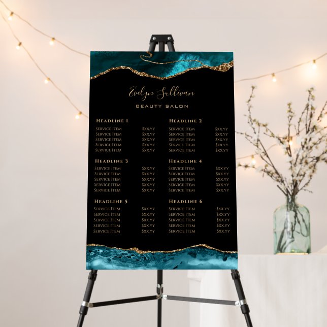 Teal Gold Agate Price List Foam Board (In Situ (Stand))
