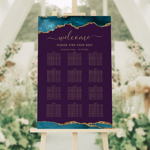 Teal Gold Agate Purple Vertical Wedding Seating Foam Board