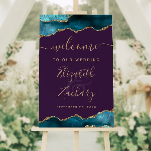 Teal Gold Agate Purple Wedding Welcome Foam Board