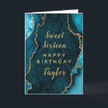 Teal Gold Agate Sweet Sixteen Happy Birthday Card<br><div class="desc">This elegant and glamorous birthday card can be personalized with a name or title such as daughter, granddaughter, niece, friend etc. The design features a teal blue agate marble background with faux gold glitter accents. The text combines handwritten script and modern sans serif fonts for a classy and sophisticated look....</div>