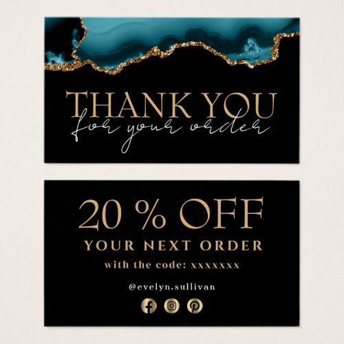 Teal gold agate thank you discount card