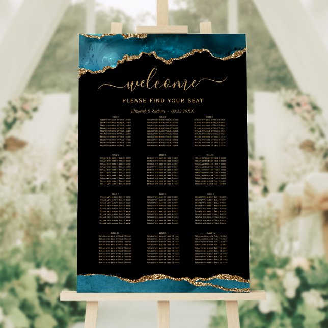 Teal Gold Agate Vertical Wedding Seating Foam Board (Creator Uploaded)