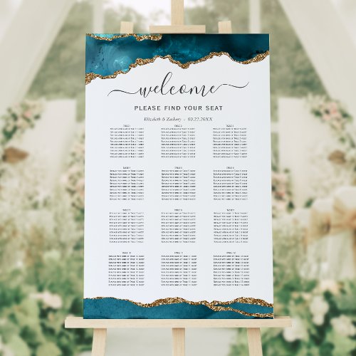 Teal Gold Agate Vertical Wedding Seating Foam Board