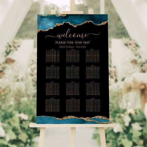 Teal Gold Agate Vertical Wedding Seating Foam Board