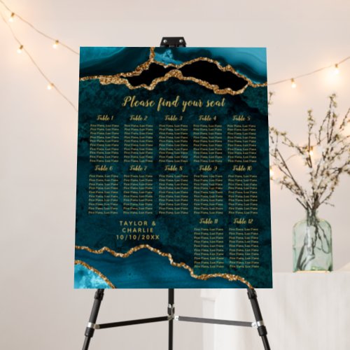 Teal Gold Agate Wedding 12 Tables Seating Chart Foam Board