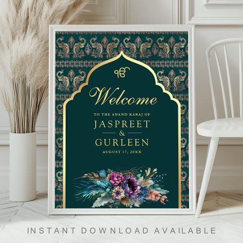 Teal Gold Anand Karaj Wedding Welcome Sign