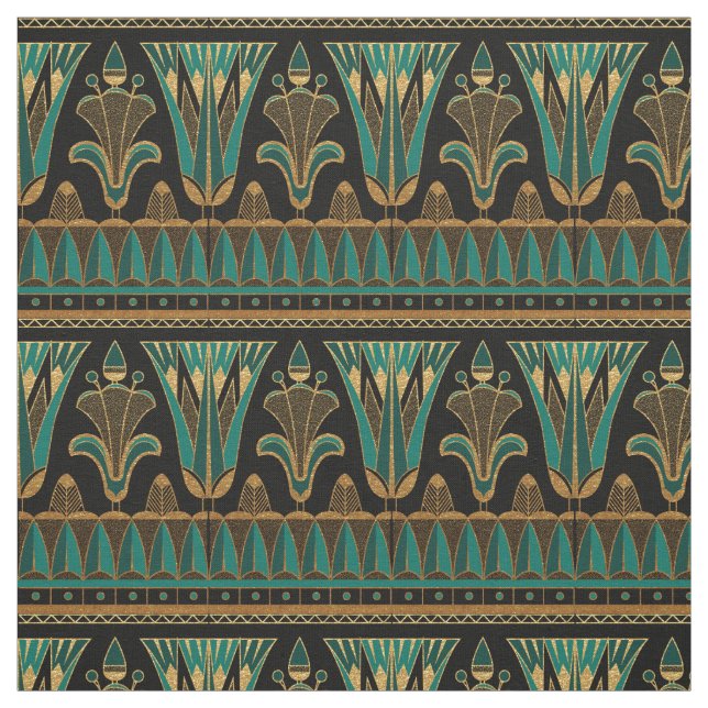 Teal Gold and Black Art Deco Fabric (Swatch)