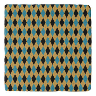 Teal Gold and Black Classic Argyle Diamond Pattern Trivet