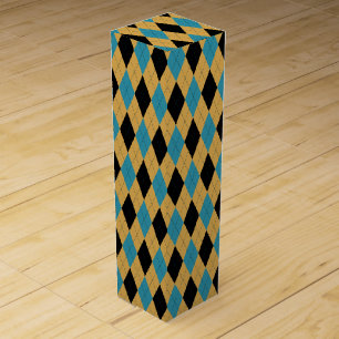 Teal Gold and Black Classic Argyle Diamond Pattern Wine Box