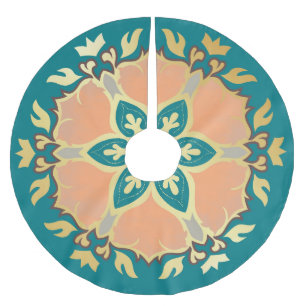 Teal, gold and peach Christmas Mandala Brushed Polyester Tree Skirt