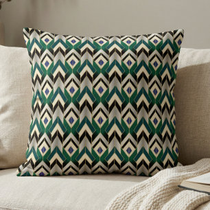 Teal Gold Art Deco Chevron Pattern Throw Pillow