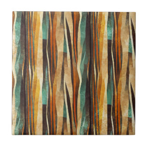 Teal Gold Art Deco Geometric Pattern Ceramic Tile