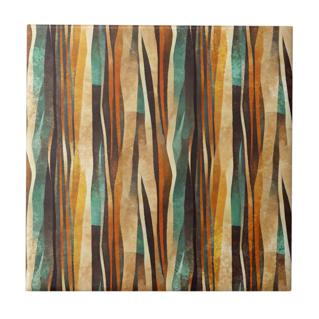 Teal Gold Art Deco Geometric Pattern Ceramic Tile (Front)