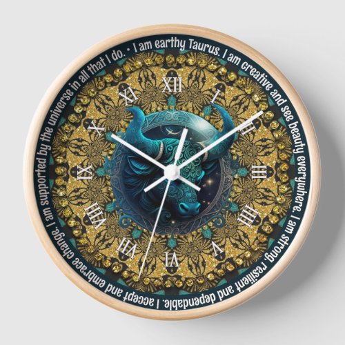 TealGold Astrology Affirmations Taurus Zodiac Clock