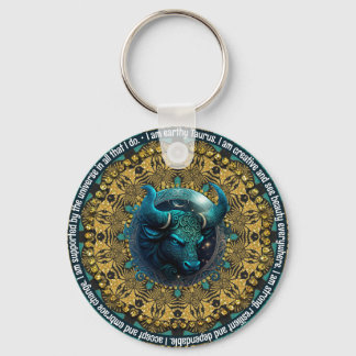 Teal+Gold Astrology Affirmations Taurus Zodiac Keychain