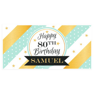Teal Gold Birthday Banner Party Decor Any Age