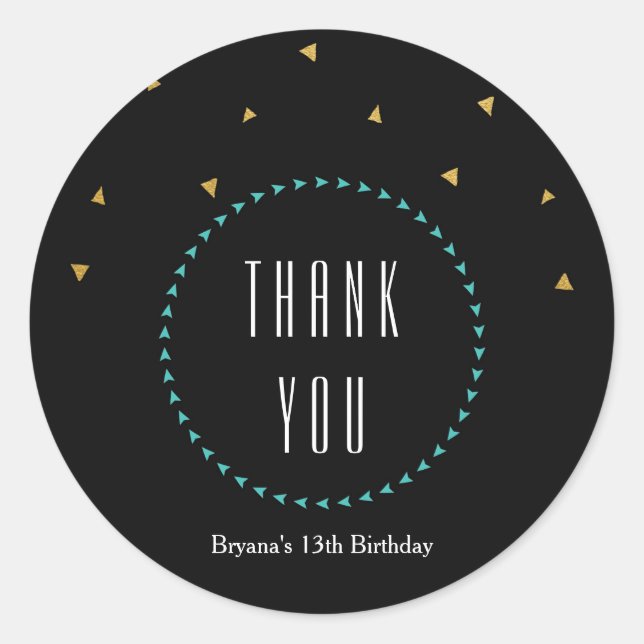 Teal Gold & Black Triangles Modern Party Stickers (Front)