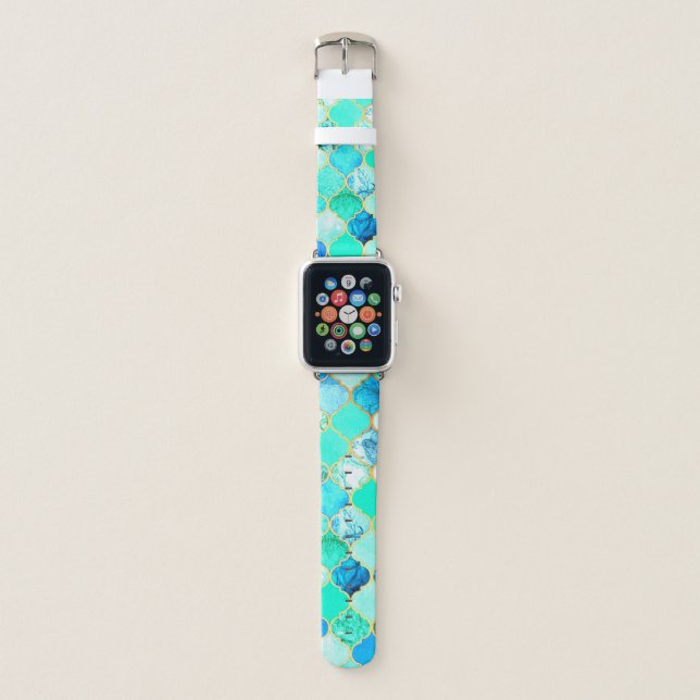 Teal, Gold, Blue Green Mermaid Pattern Apple Watch Band (Front)