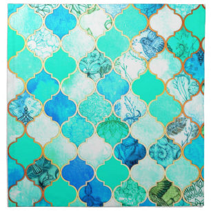 Teal, Gold, Blue Green Mermaid Pattern Cloth Napkin