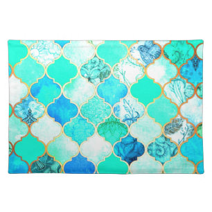 Teal, Gold, Blue Green Mermaid Pattern Cloth Placemat