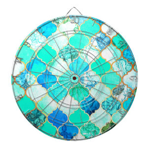 Teal, Gold, Blue Green Mermaid Pattern Dart Board