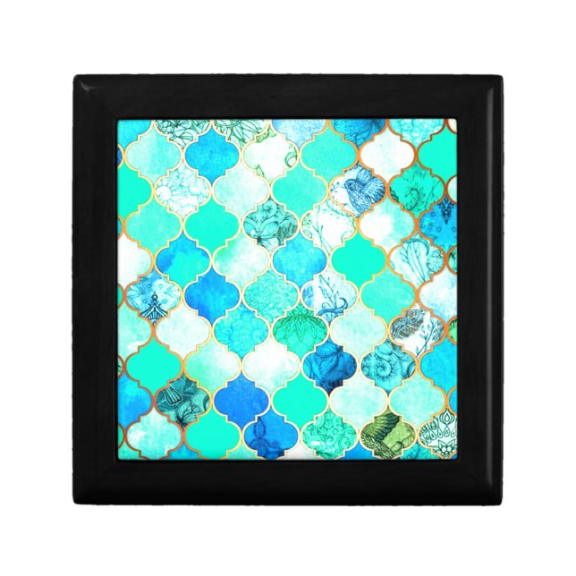 Teal, Gold, Blue Green Mermaid Pattern Gift Box (Front)