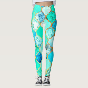 Teal, Gold, Blue Green Mermaid Pattern Leggings