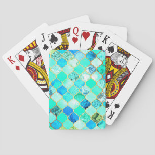 Teal, Gold, Blue Green Mermaid Pattern Poker Cards