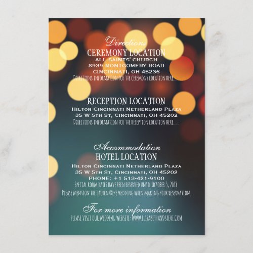 Teal Gold Bokeh Lights Wedding Details Information Enclosure Card